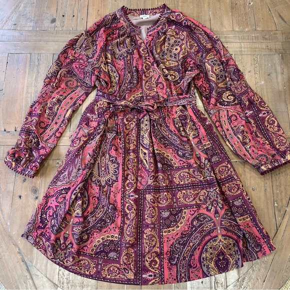 Anthropologie Tiny Odetta Dress Women’s Large Paisley Bohemian Wrap Tie Waist - Picture 2 of 13